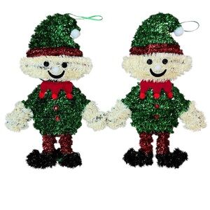 VTG Garland Elf Tinsel Wall Hanging Christmas Decoration Set 2 Winter 15”